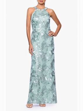 Betsy & Adam Sequin Floral Sleeveless Gown 12